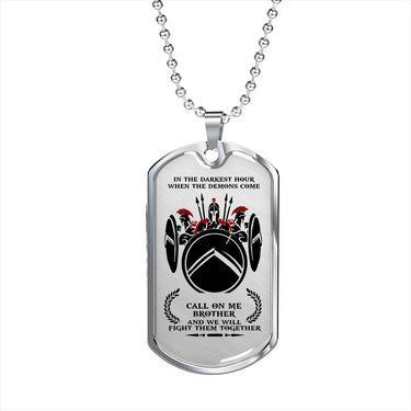 Motivational Warrior Dog tag Necklace - Spartan - Call On Me Brother - English Son Birthday Gifts Ideas On Birthday, Christmas Silver Stainless Steel